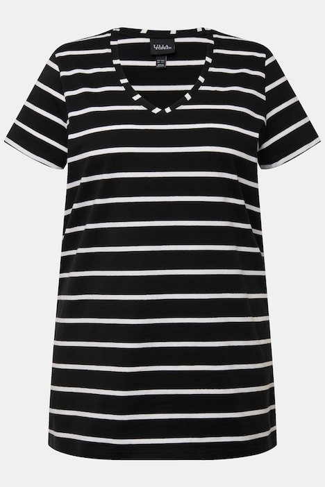 T-Shirt, Ringel, A-Linie, V-Ausschnitt, Halbarm