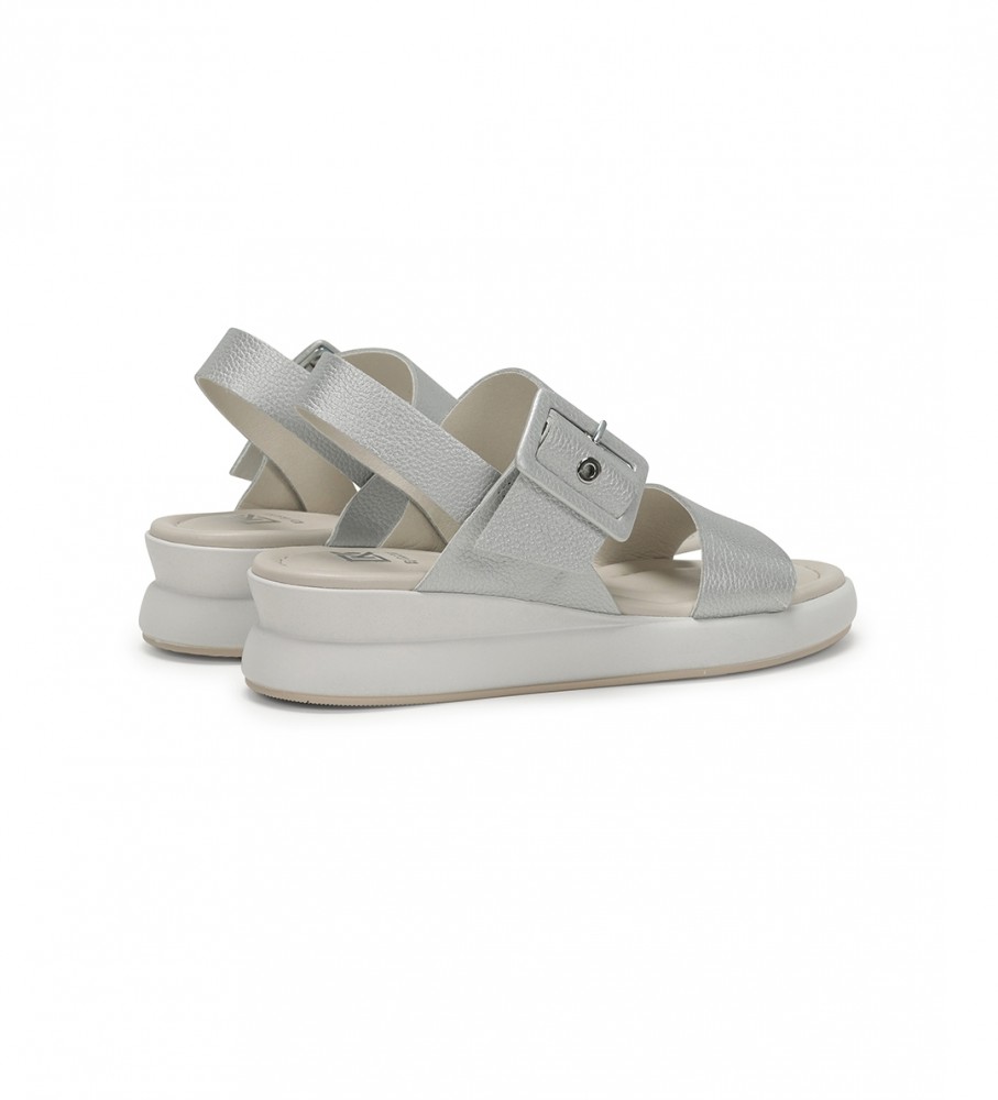 Sandálias Dorking by Fluchos Slam em couro prateado - Salto plataforma de 5 cm -
