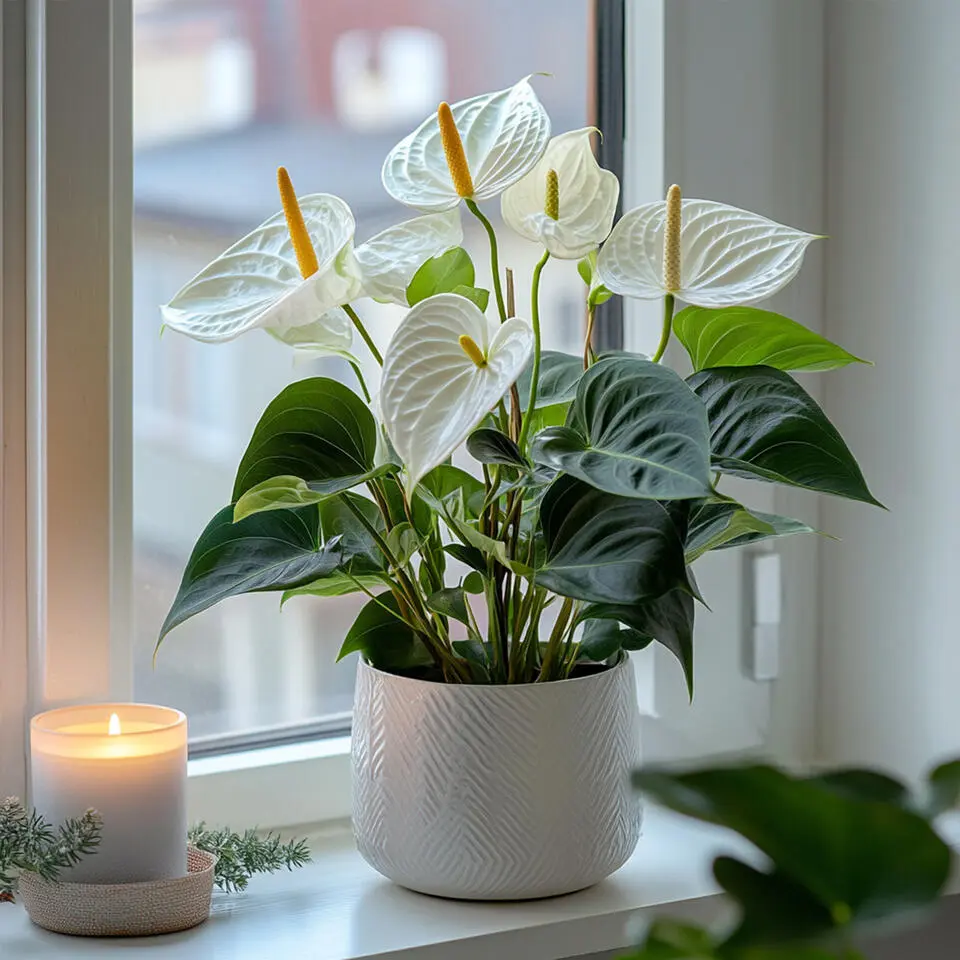 Flamingoplant - Anthurium 'Alpine White' - Hoogte 40-55cm - ø14cm