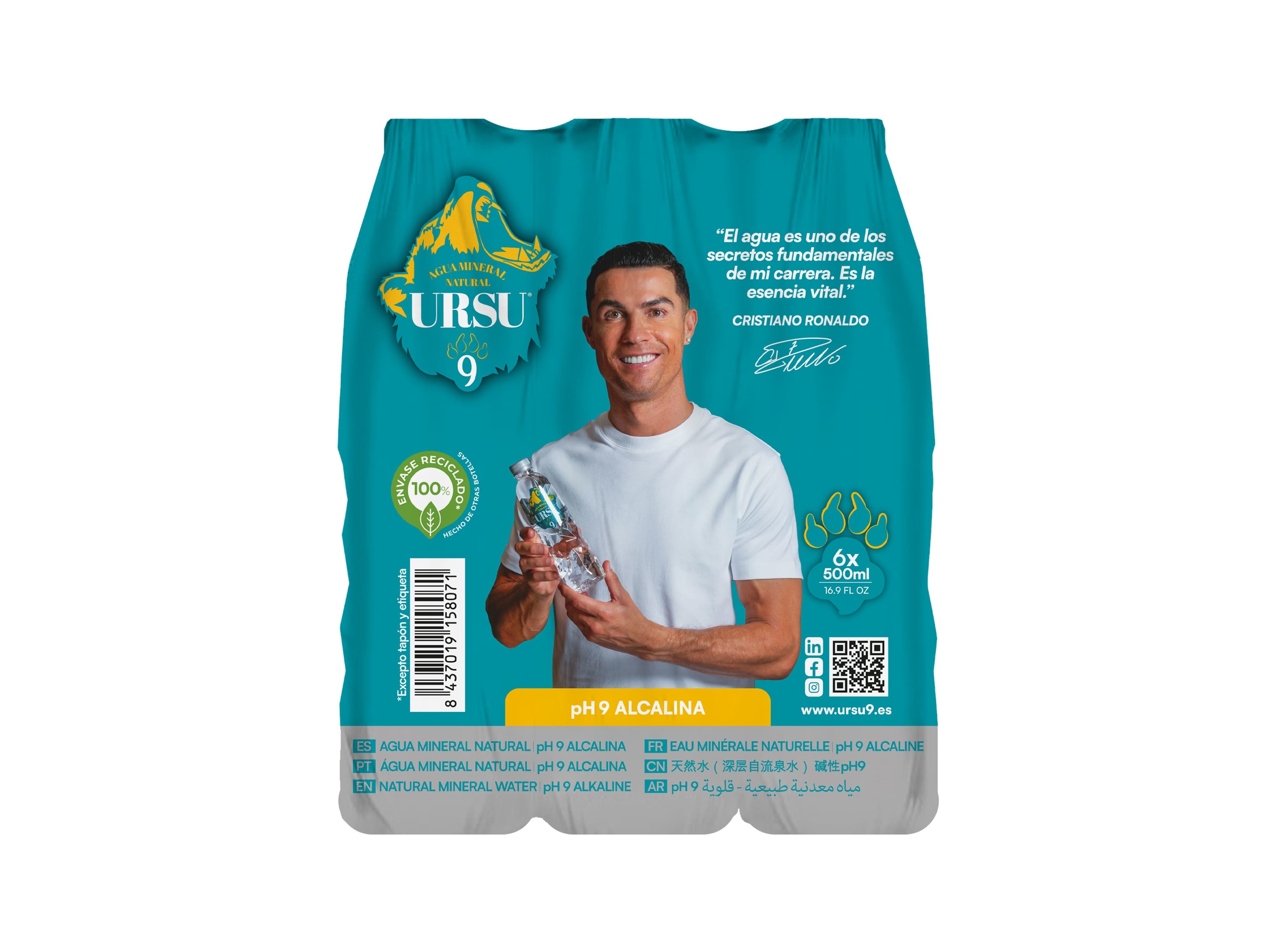 AGUA MINERAL NATURAL URSU9 ALCALINA 0.5L