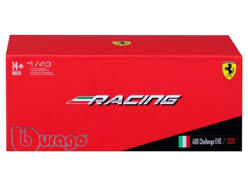 BBurago Ferrari Racing 488 Challenge Evo 2020 Rot 1:43 Sammlermodell im Massstab 1:43