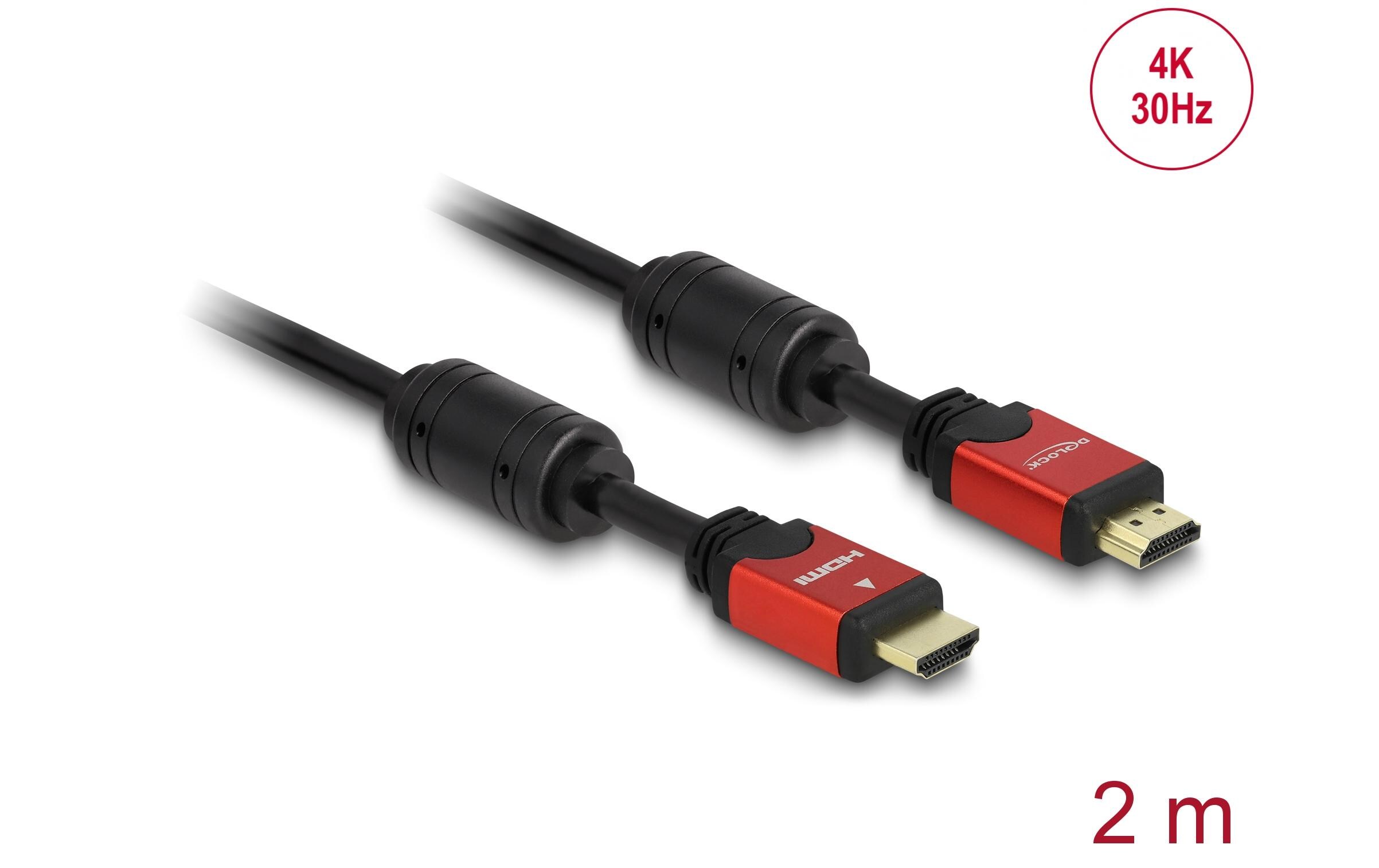 Kabel 4K 30Hz HDMI - HDMI, 2 m, Rot/SchwarzDelock HDMI Kabel 4K 30 Hz 2 m
