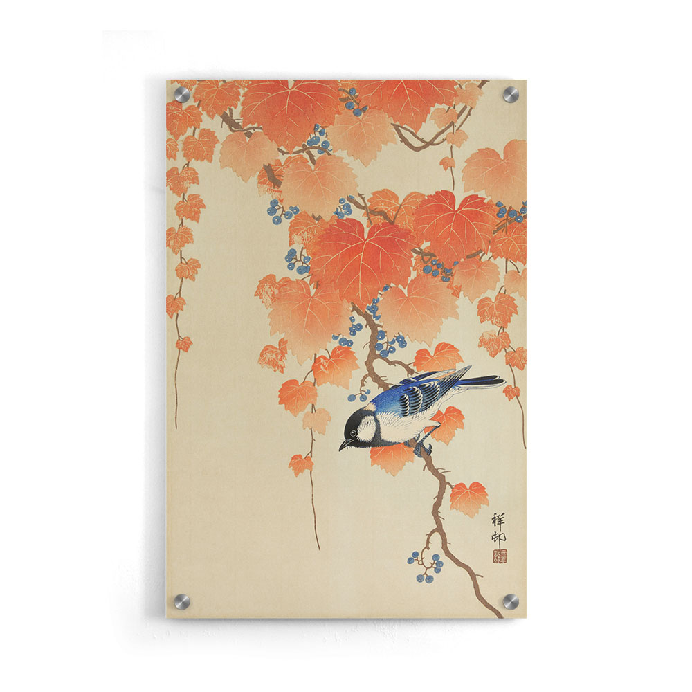 Walljar plexiglas schilderij - Ohara Koson - Great Tit On Paulownia Branch Plexiglas schilderij - 70 x 100 cm
