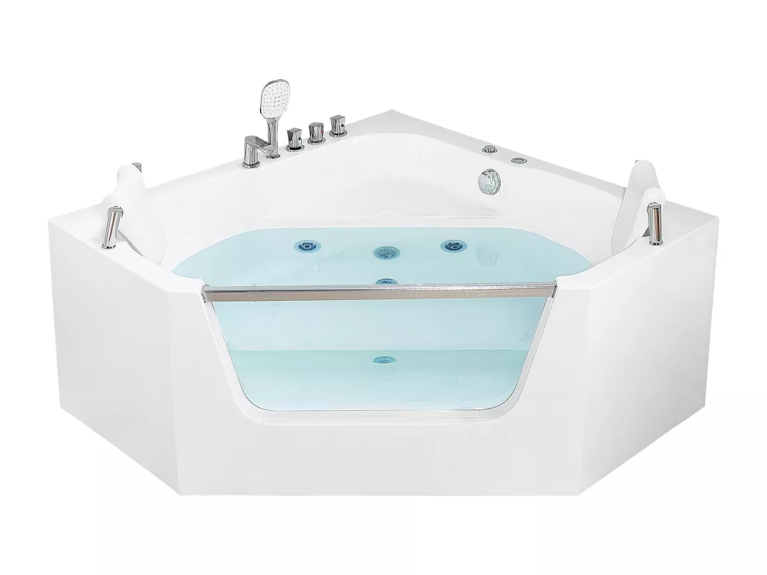Baignoire balnéo d'angle blanche 150 x 150 cm CANTALLA