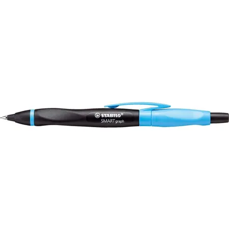 STABILO Ergonomischer Druck-Bleistift mit Radiergummi SMARTgraph, schwarz/cyan, HB, Rechtshänder