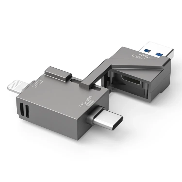 (128GB) 3in1 Flash Drive USB 3.2 Speicherstick Lightning / USB-C / USB-A Datenübertragung / Drehbares Design / Speicher Stick Flash Drive - Grau