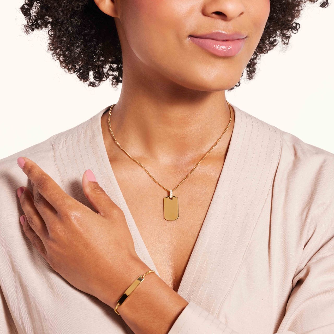 Gerecycled stalen goldplated armband met plaat hanger