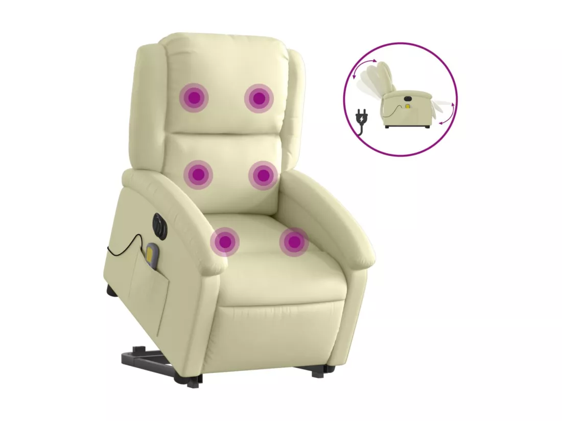 Fauteuil inclinable de massage électrique crème cuir véritable