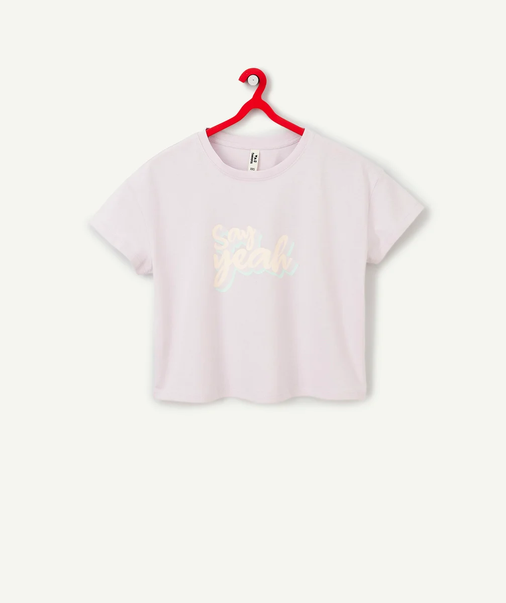T-SHIRT OVERSIZE FILLE EN FIBRES RECYCLÉES VIOLET AVEC MESSAGE 