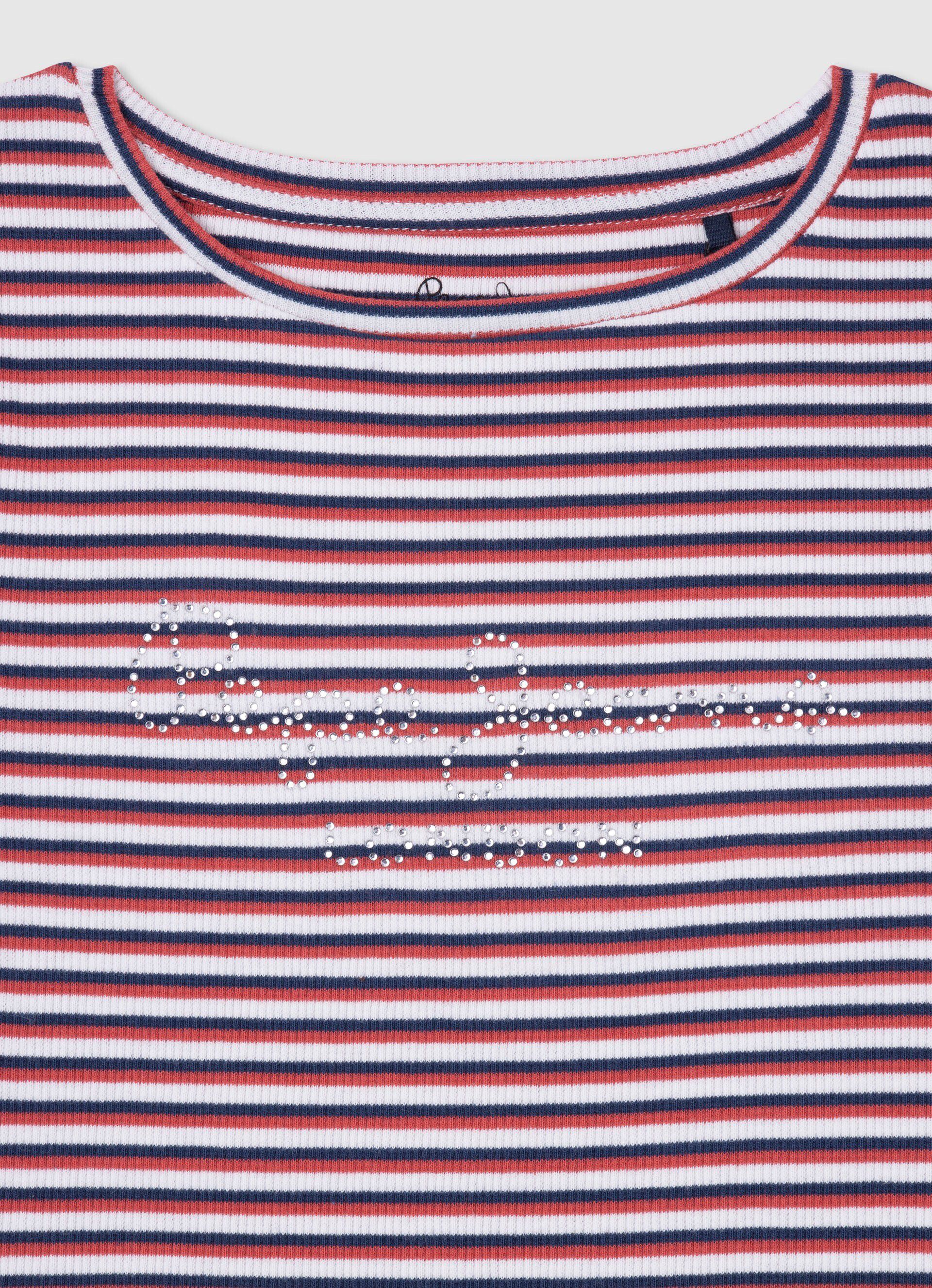 Camiseta canelada com estampa listrada - Azul Oceano