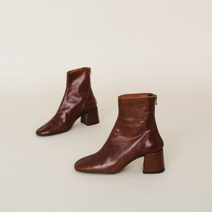 Bottines à talons  en cuir vieilli marron