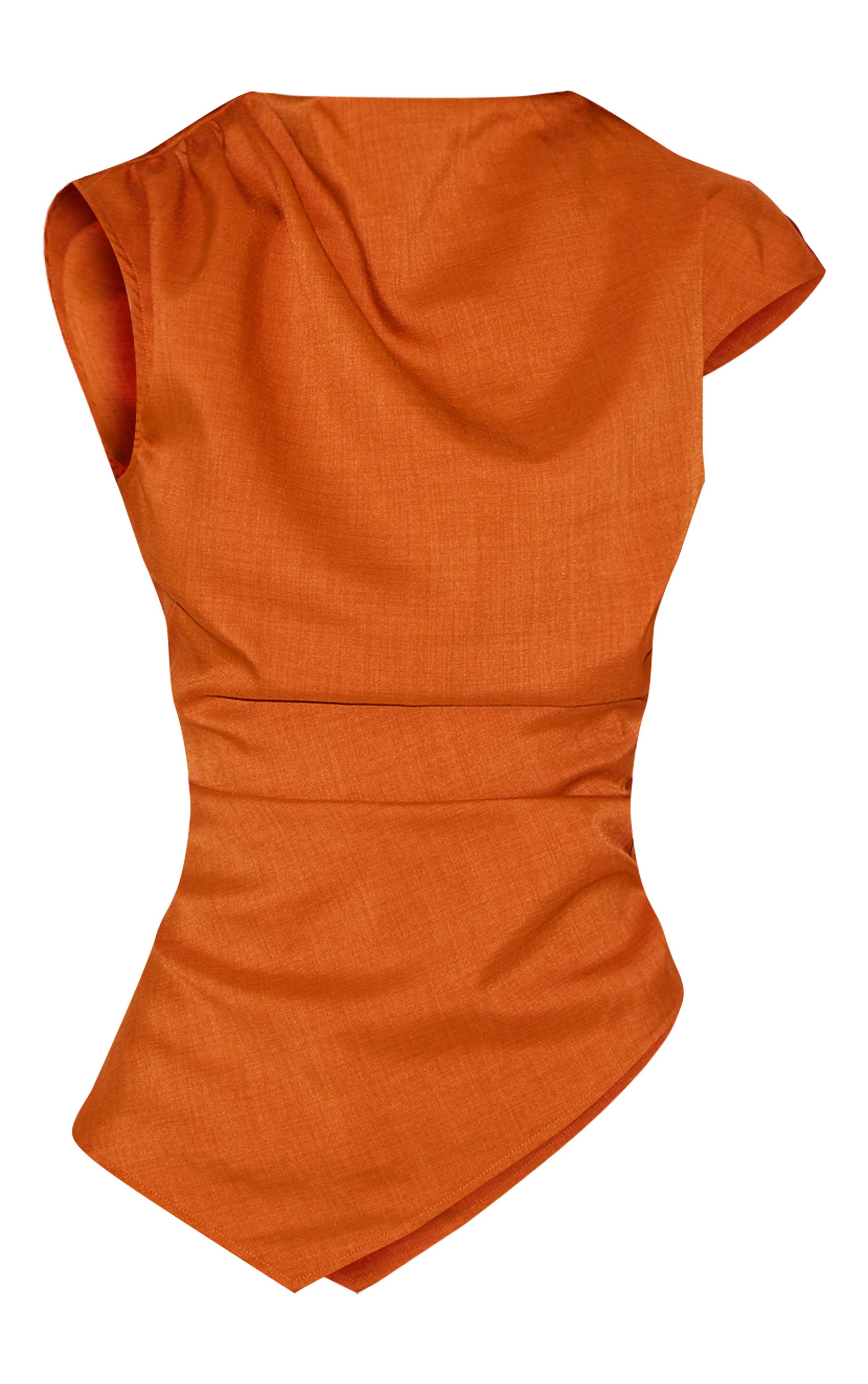 Rouille Haut Long Asymétrique Froncé En Tissu Tissé