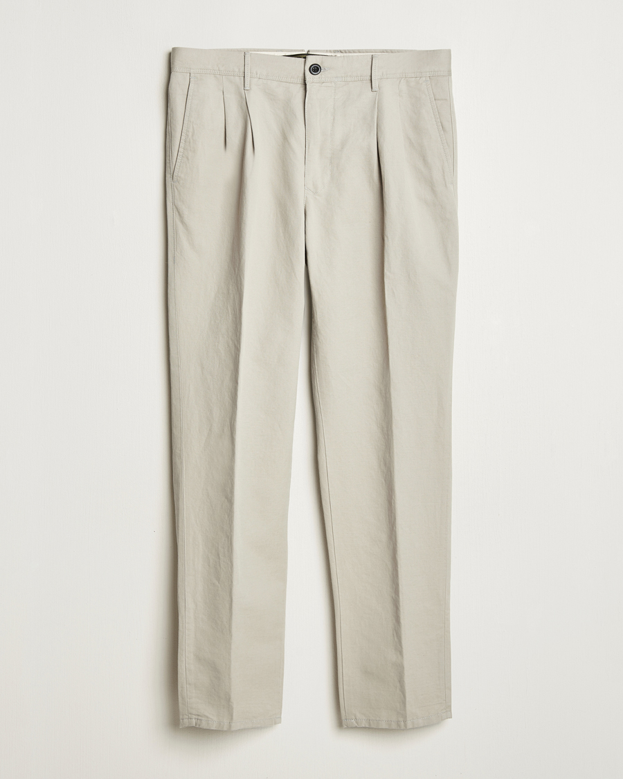 Incotex Tapered Fit Pleated Linen Slacks Light Beige
