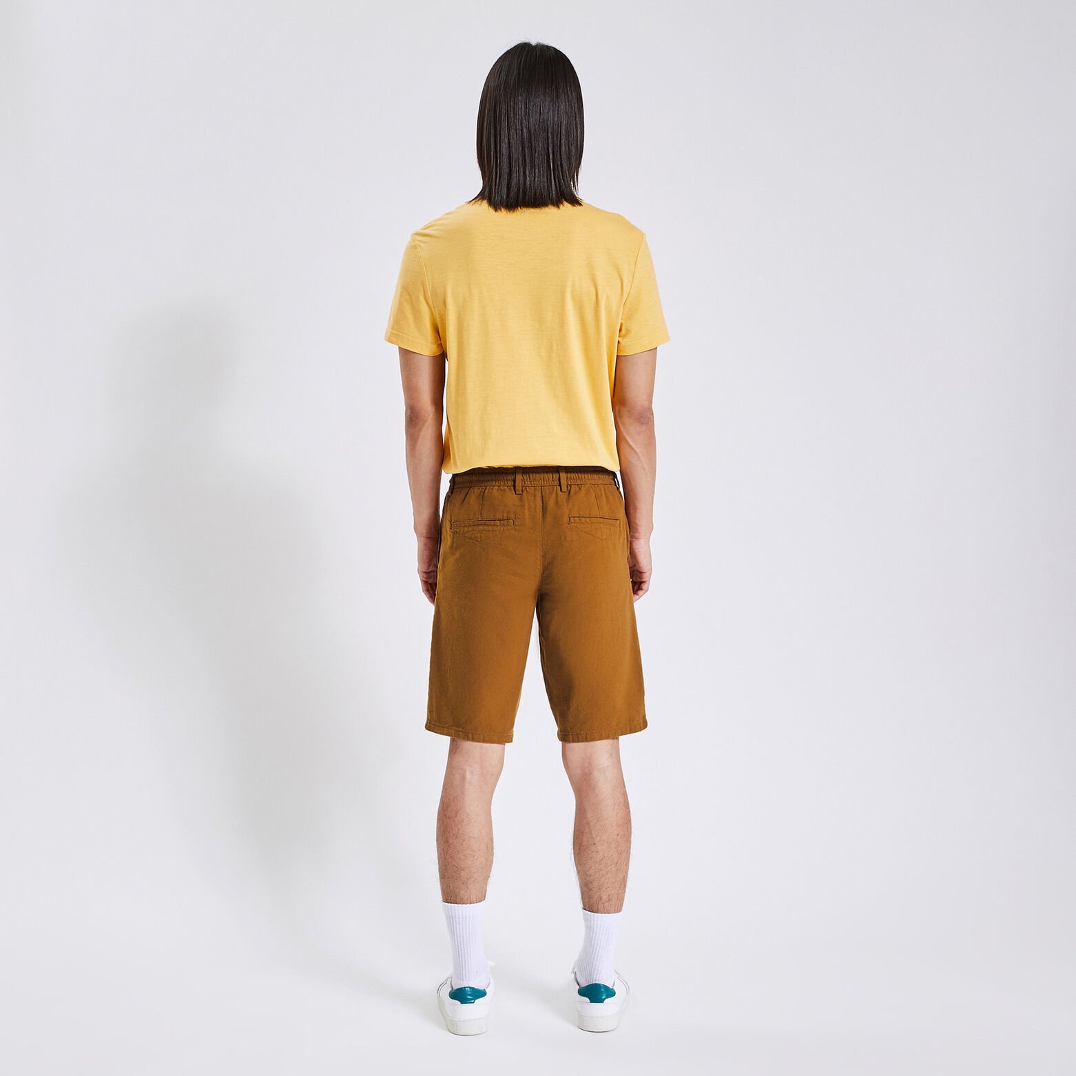 Bermuda uni en coton lin Jaune foncé