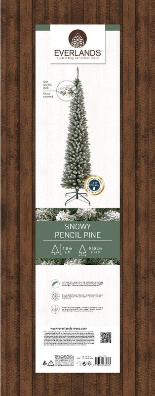 Everlands - Kunstkerstboom Pencil Pine - Besneeuwd - 180 cm - Smalle Kerstboom