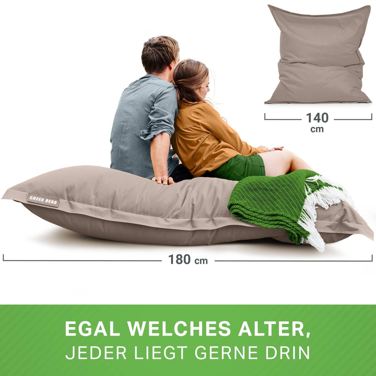 Groene Bonen Zitzak 120x160cm 270 Liter Kinderen & Volwassenen Zitzak EPS Kralenvulling Reuze Zitzak Grote Buitenligstoel Kussen Wasbaar Weerbestendig Ligstoel Zitkussen Vloerkussen Taupe