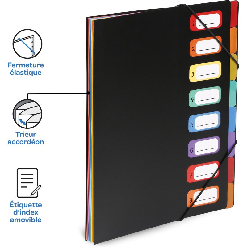 Trieur plastique Viquel Rainbow Class à soufflet 8 divisions noir