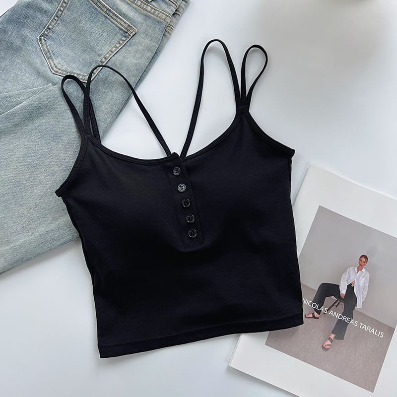 DIYI - Henley cropped cami top met spaghettibandjes en ronde hals