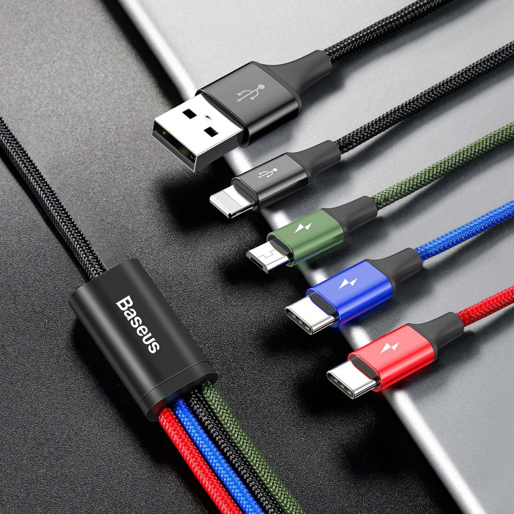 (1.2m) 4in1 USB A 3.5A Ladekabel Nylon Geflecht - 2 x USB C / 1 x Micro USB / 1 x Lightning