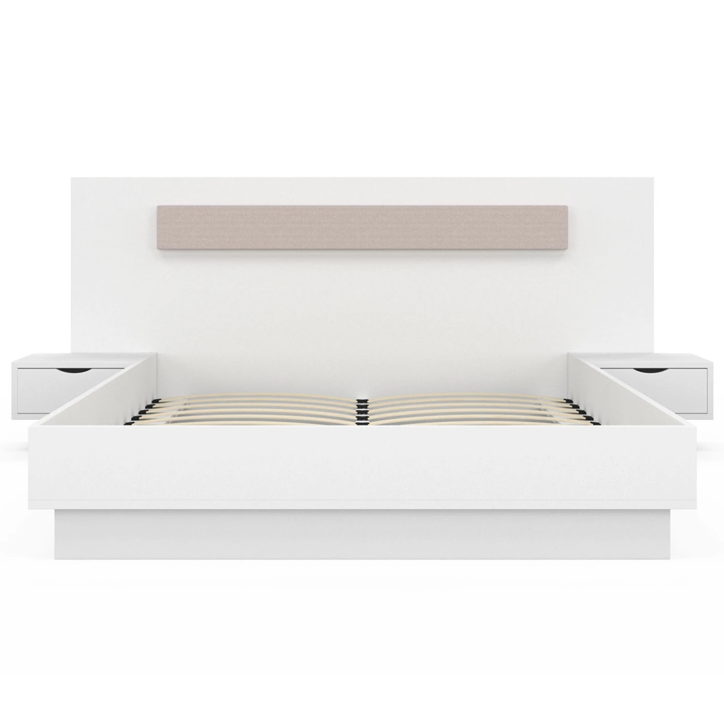 Lit double SANTA avec tête de lit + tables de chevet intégrées et sommier 140 x 190 cm blanc