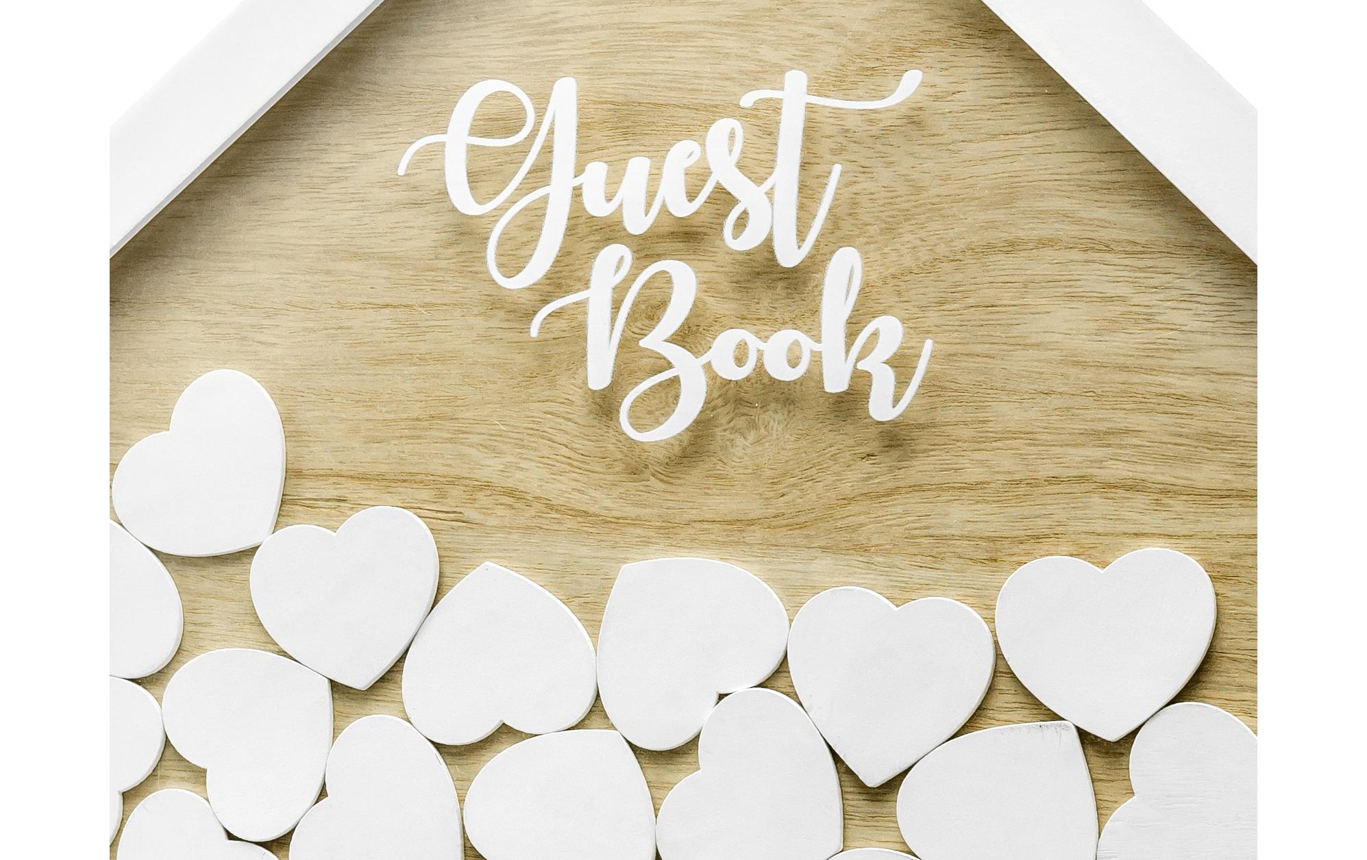 Hochzeitsaccessoire Gästebuch mit 50 Herzen, Weiss/BraunHaus aus Holz als Erinnerung an die Hochzeit, den Geburtstag, die Einweihungsfeier oder die Babyshower