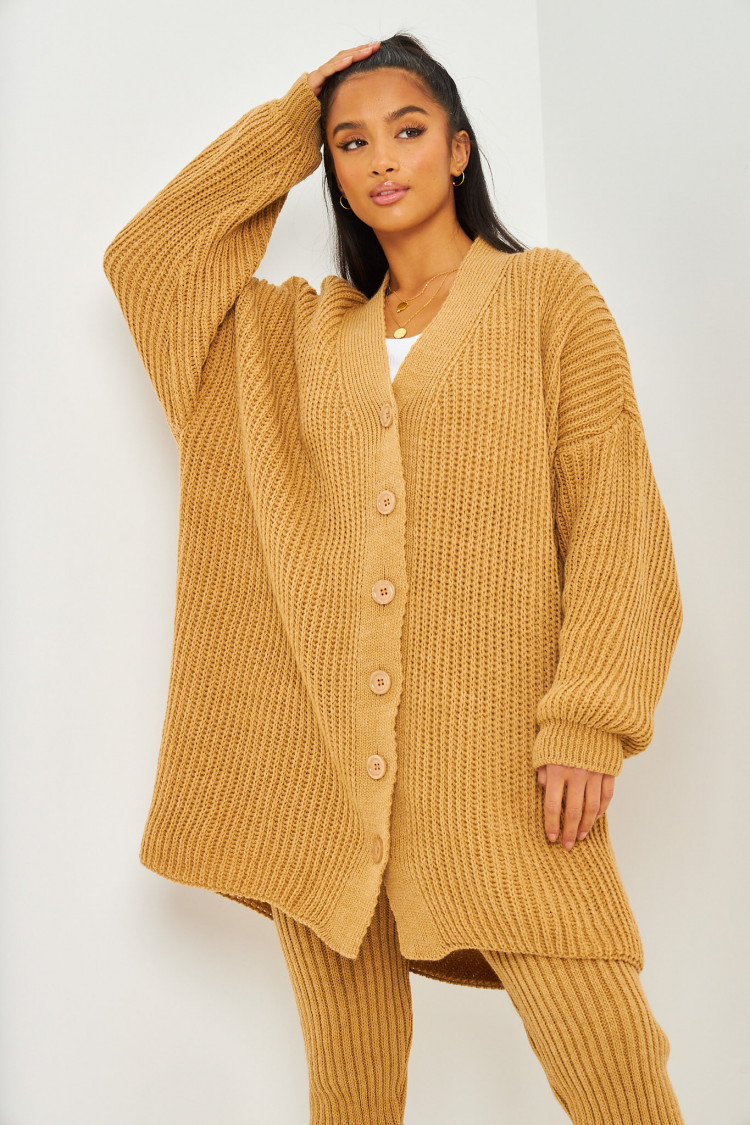 Ensemble camel en maille gilet + pantalon