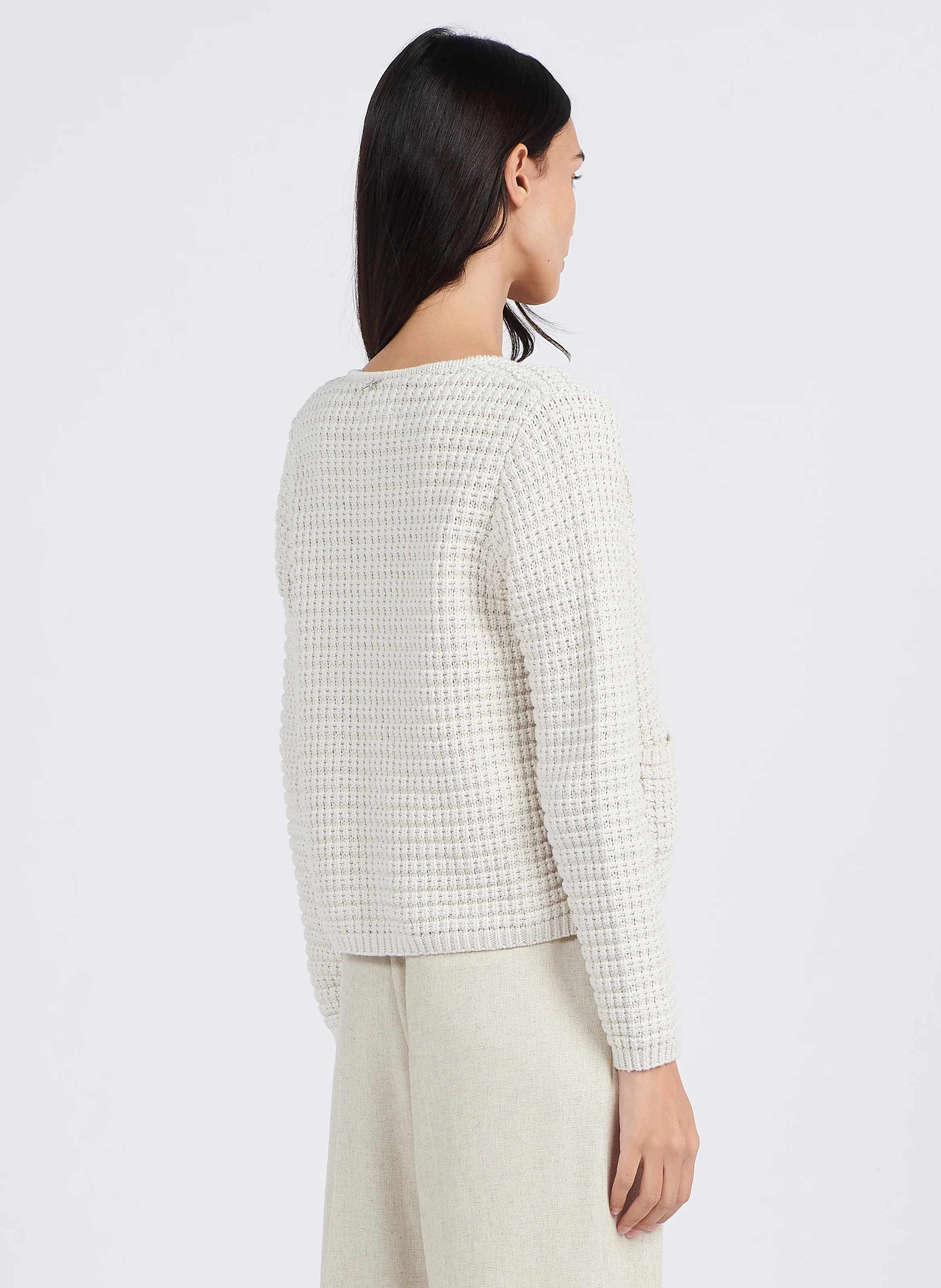 GILARY - Gilet droit à boutons bijoux en coton mélangé | Blanc