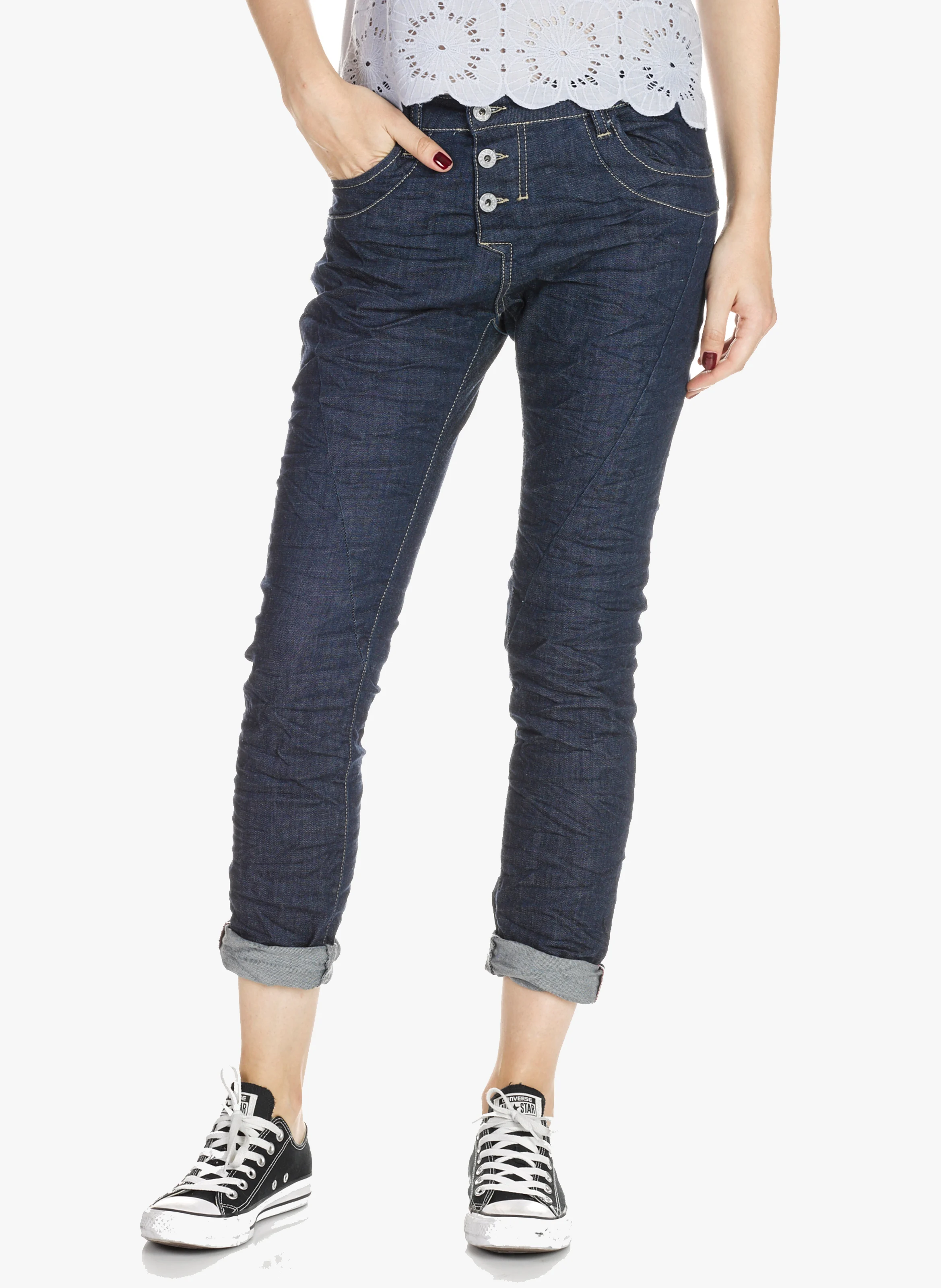 Jean boyfriend taille normale boutonné | Bleu