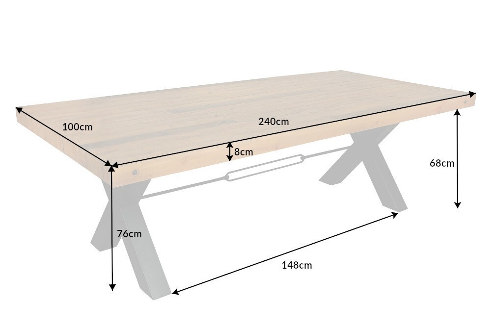 riess-ambiente Esstisch THOR - 240cm vintage braun recyceltes Pinienholz Industrial Design X-Gestell