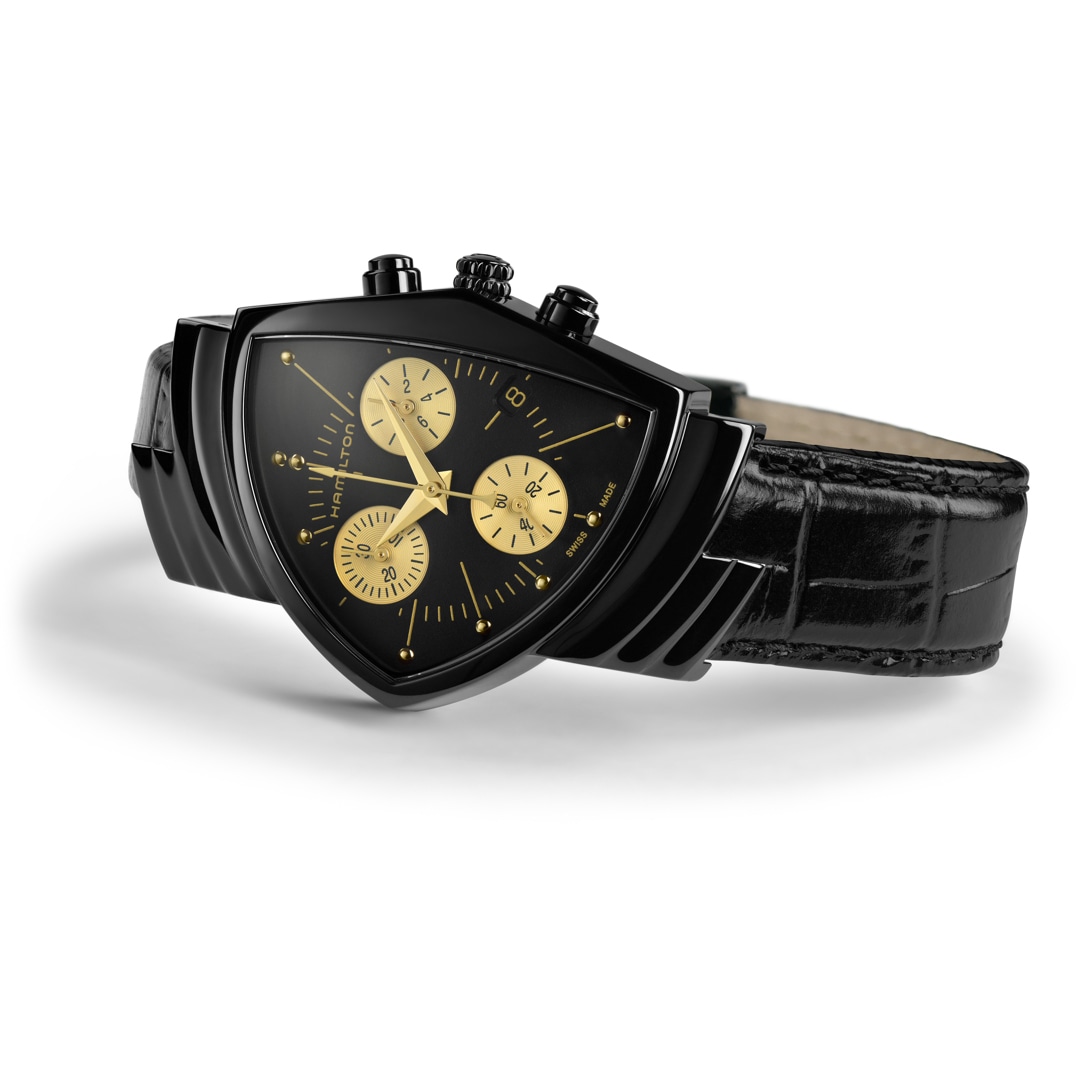 Hamilton Shaped Ventura Chrono Quartz Black & Gold