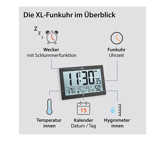 XL-Funkwanduhr mit Thermometer und Hygrometer