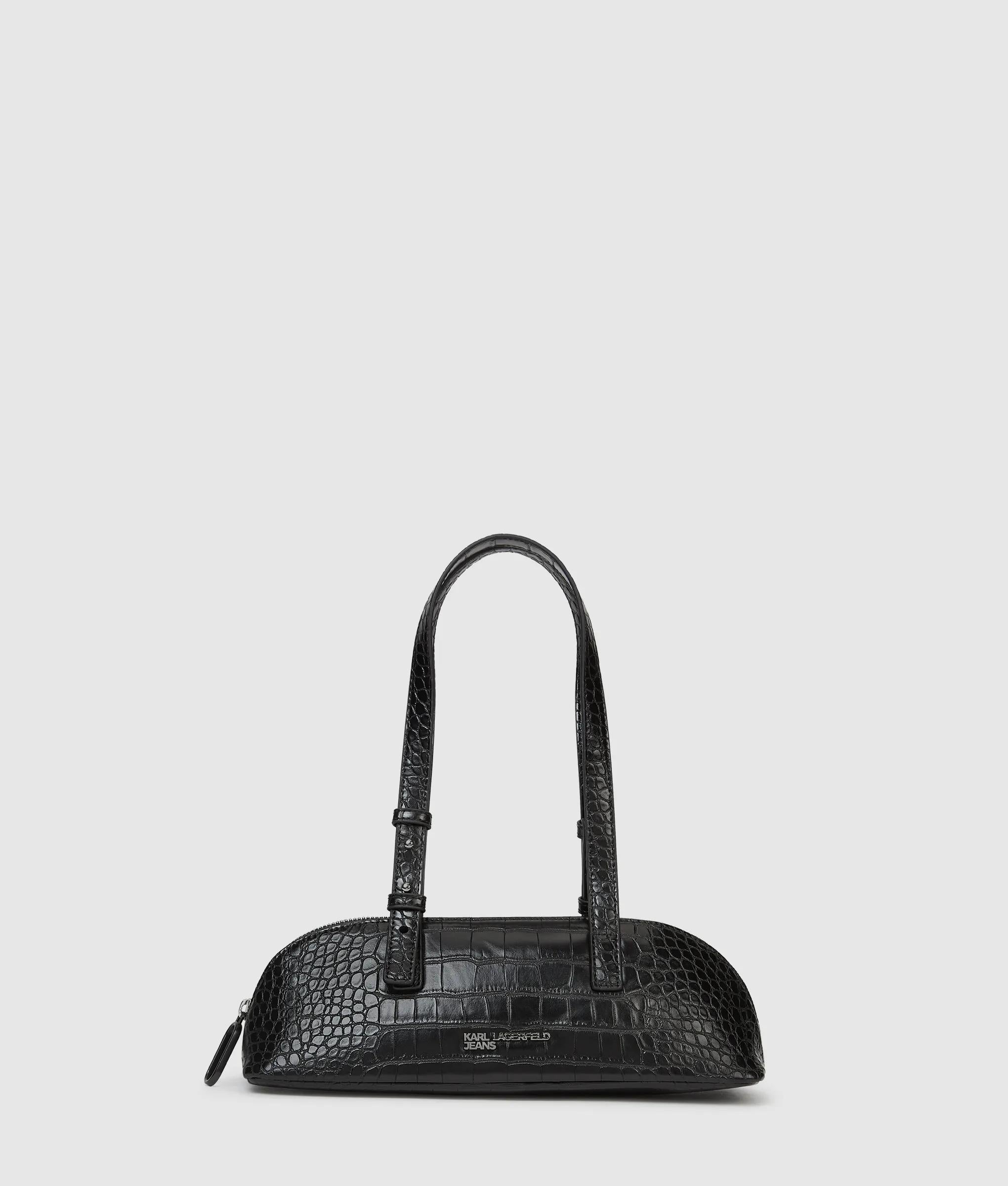 Langwerpige schoudertas van leer in croco look