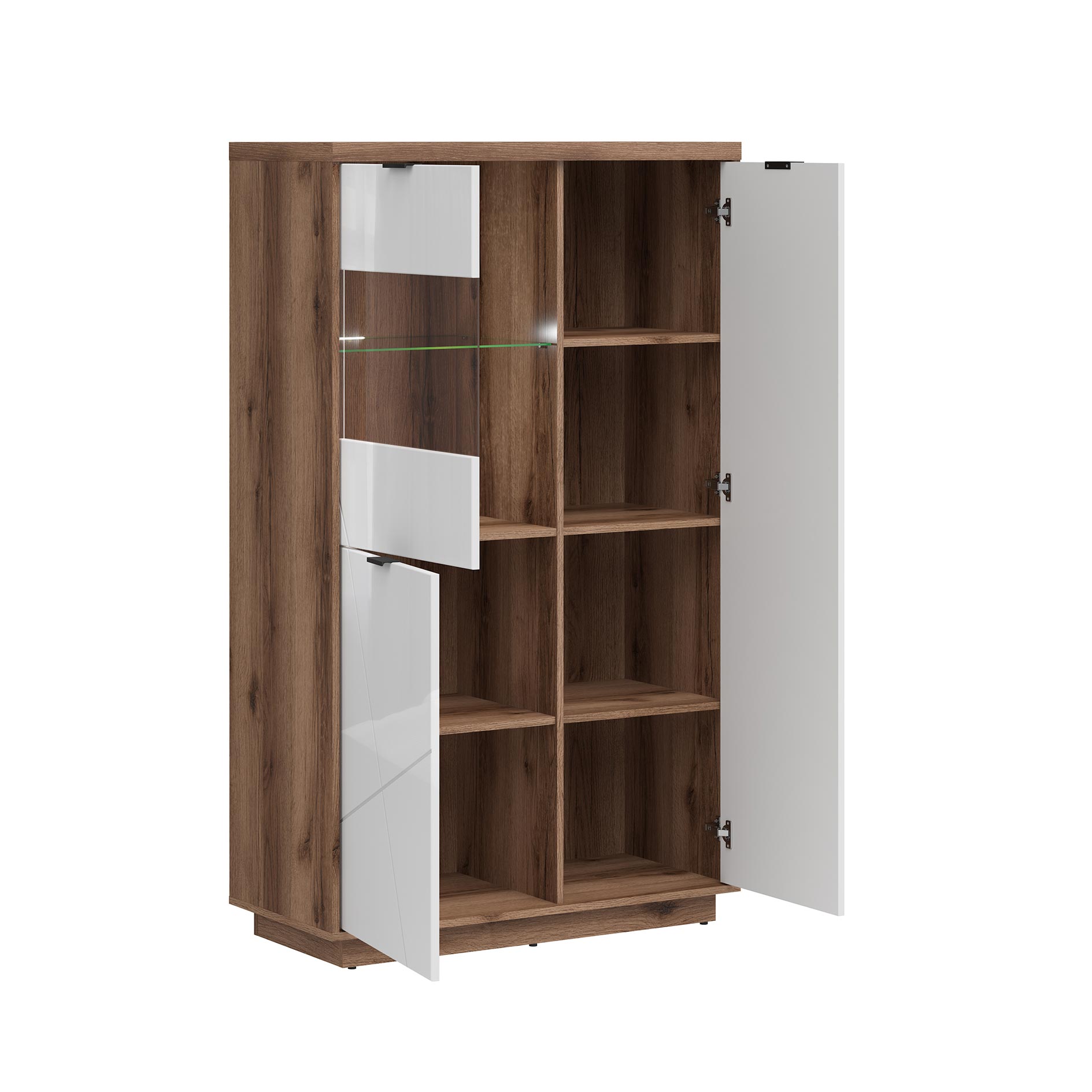 Highboardvitrine - Delano Eiche-weiß - 3 Türen - 94 cm