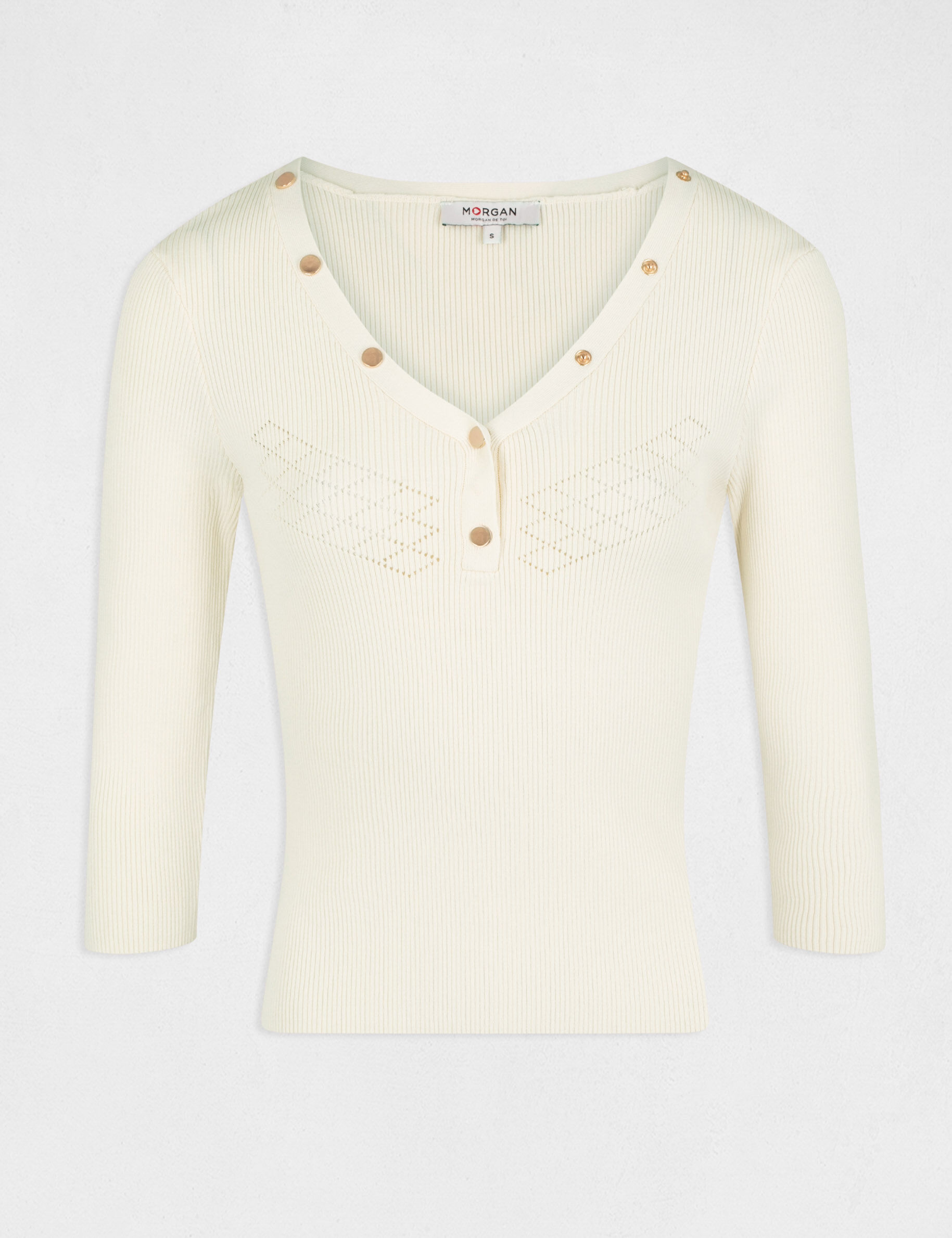 Pull manches 3/4 avec boutons ivoire femme - ivoire