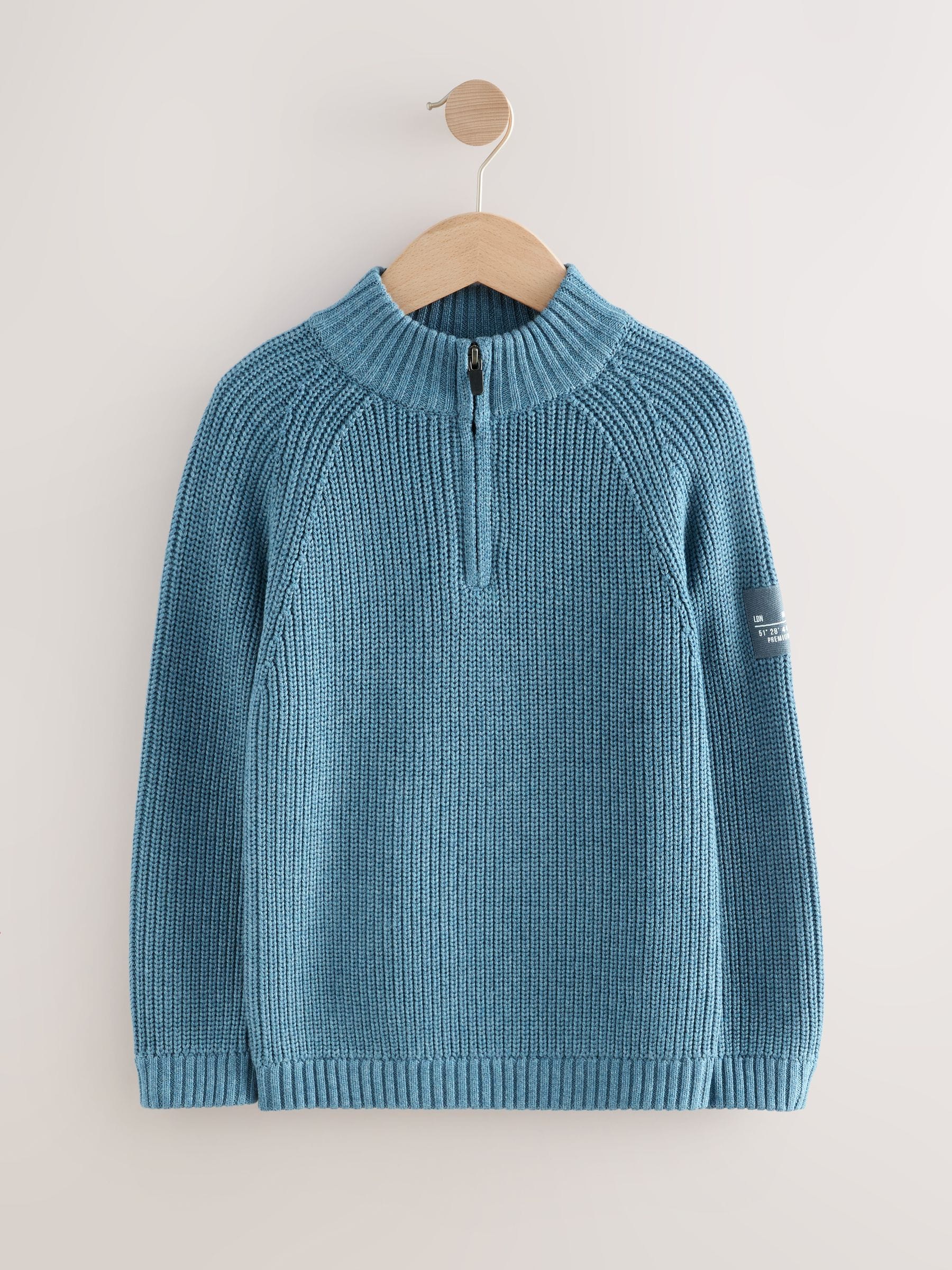 Blauw - Utility gebreide trui met rits bij de hals (3-16jr)