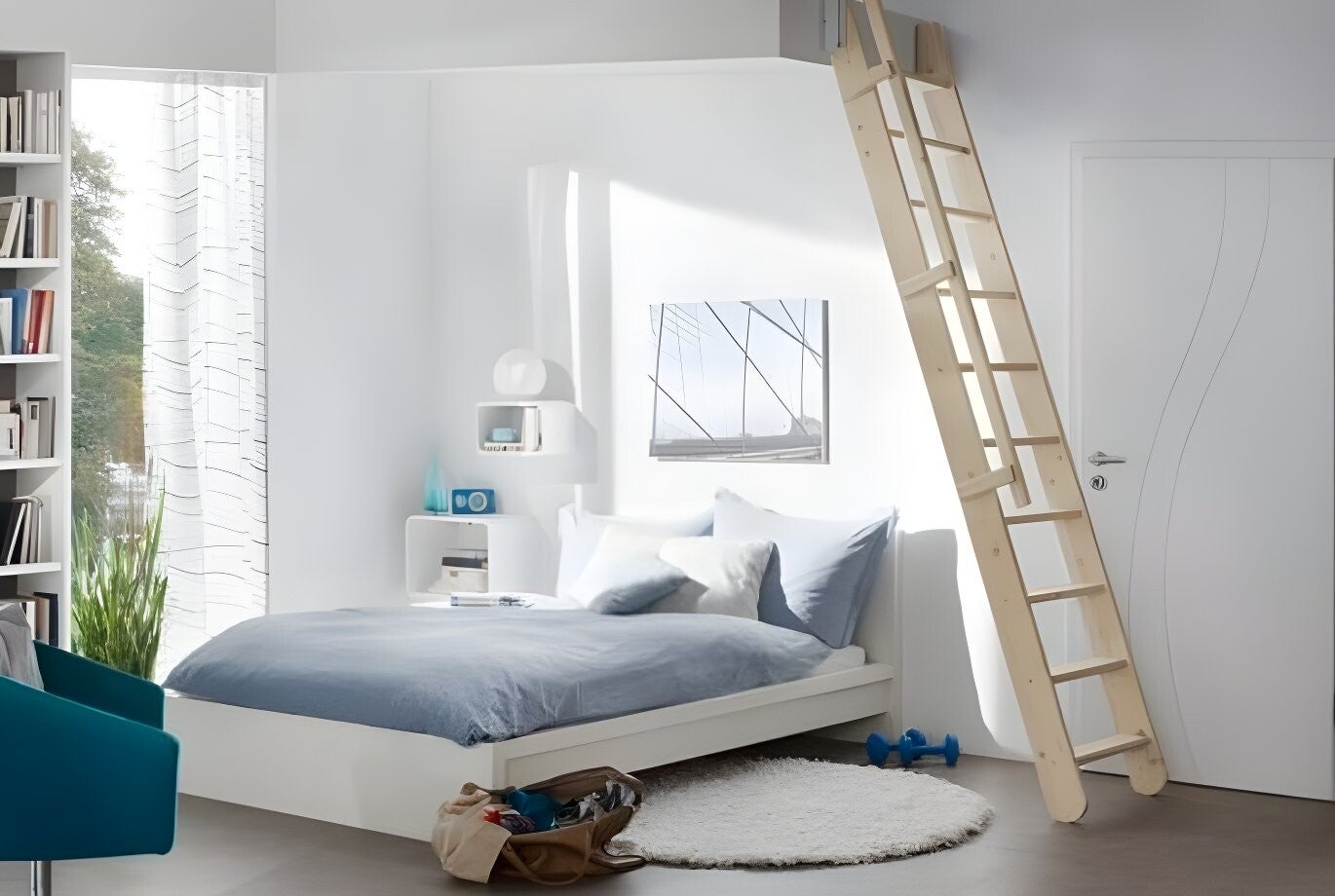 Uitschuifbare trap “Flex” van HandyStairs – hoogte 300 cm – 12 treden van grenenhout – met leuning