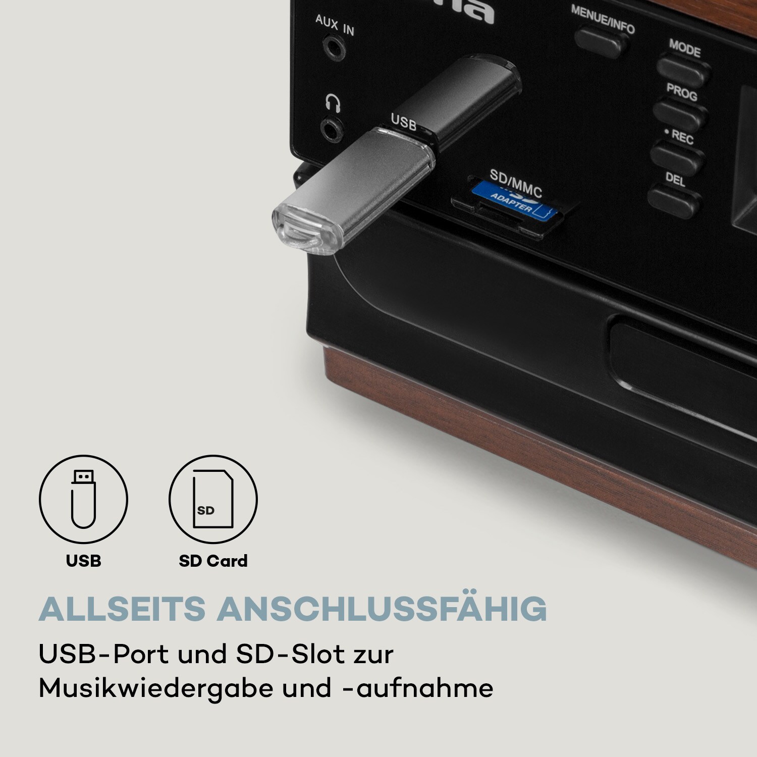 Oakland DAB Plus Retro-Stereoanlage DAB+/FM BT-Funktion Vinyl CD Kassette inkl. Lautsprechern