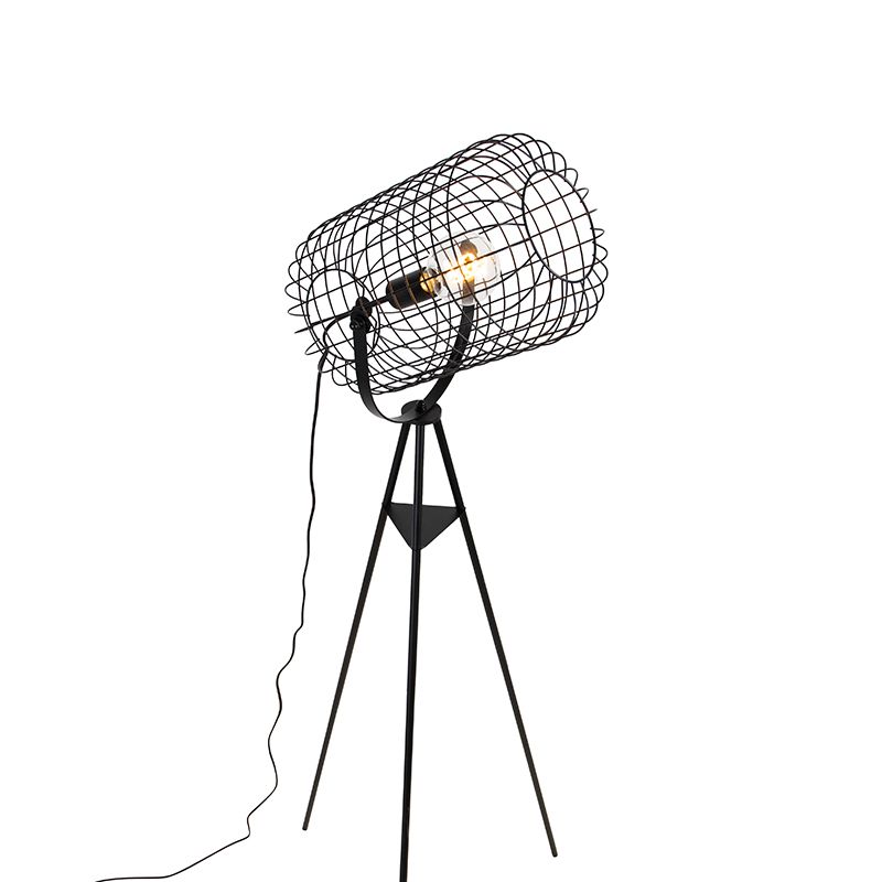 Industriële vloerlamp tripod staal zwart - Bliss Vefa