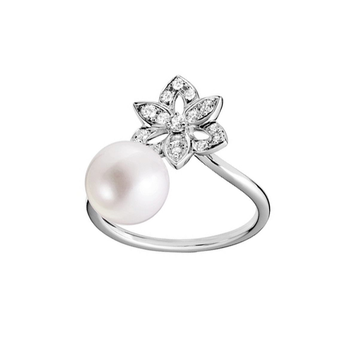 Bague or 750 blanc perle de culture du japon diamant