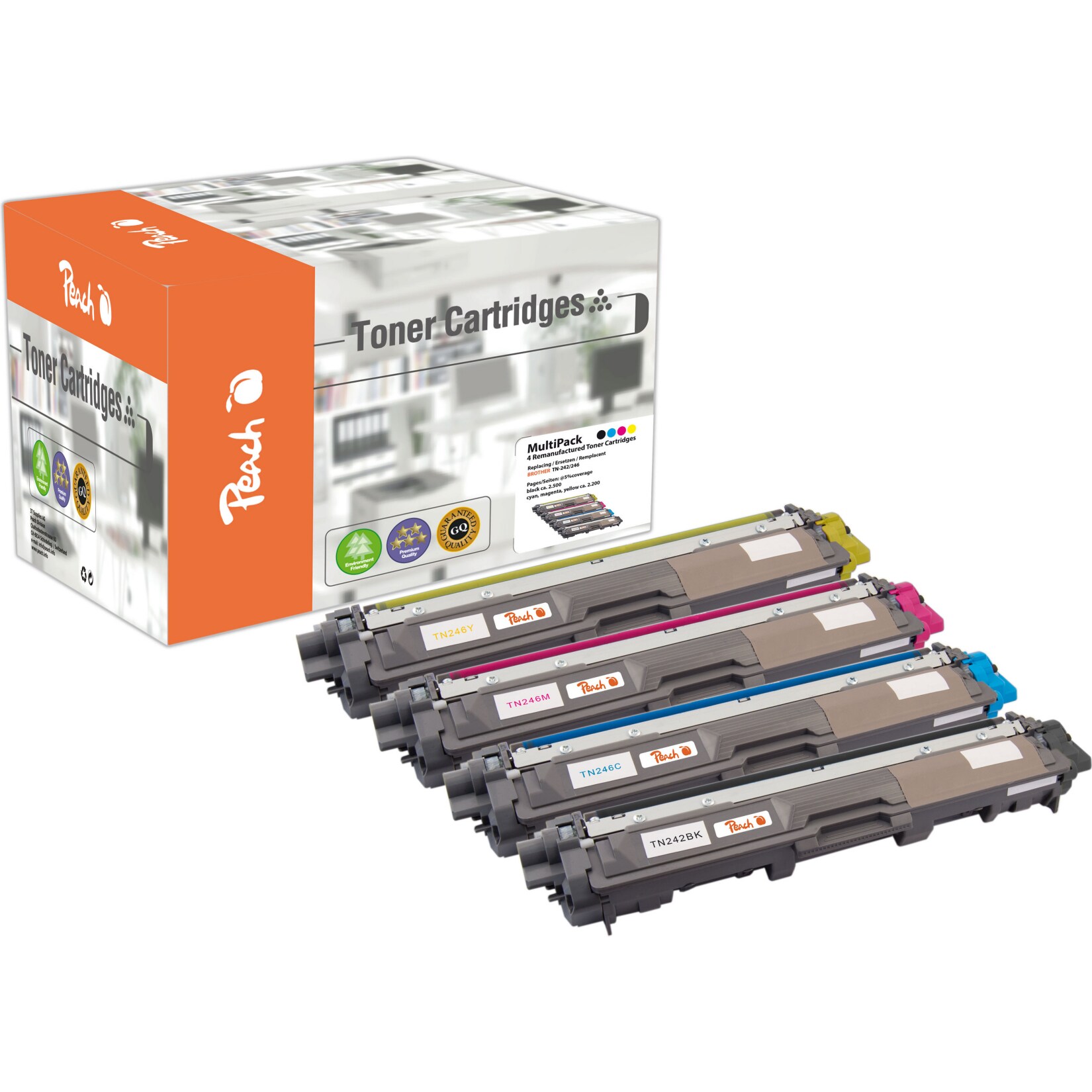 Peach B2424 Toner XL (bk, c/m/y) ersetzt Brother TN-242, TN-246 für z.B. Brother DCP -9022 CDW, Brother HL -3142 CW, Brother HL -3152 CDW (wiederaufbereitet)