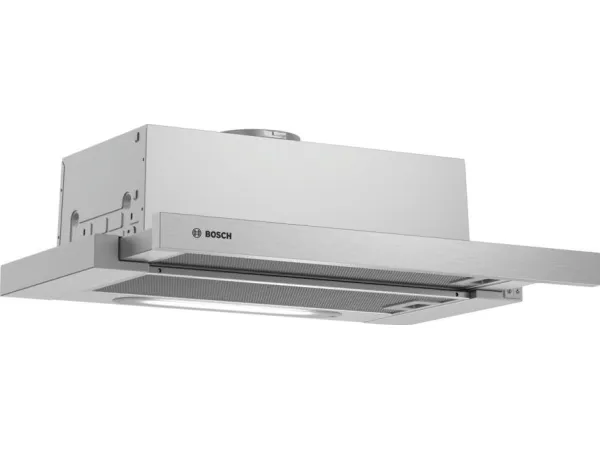 Bosch Hood DFT63AC50 Series 4 Telescopic, Energy efficiency class D, Width 60 cm, 368 m³/h, Mechanical, Silver, LED