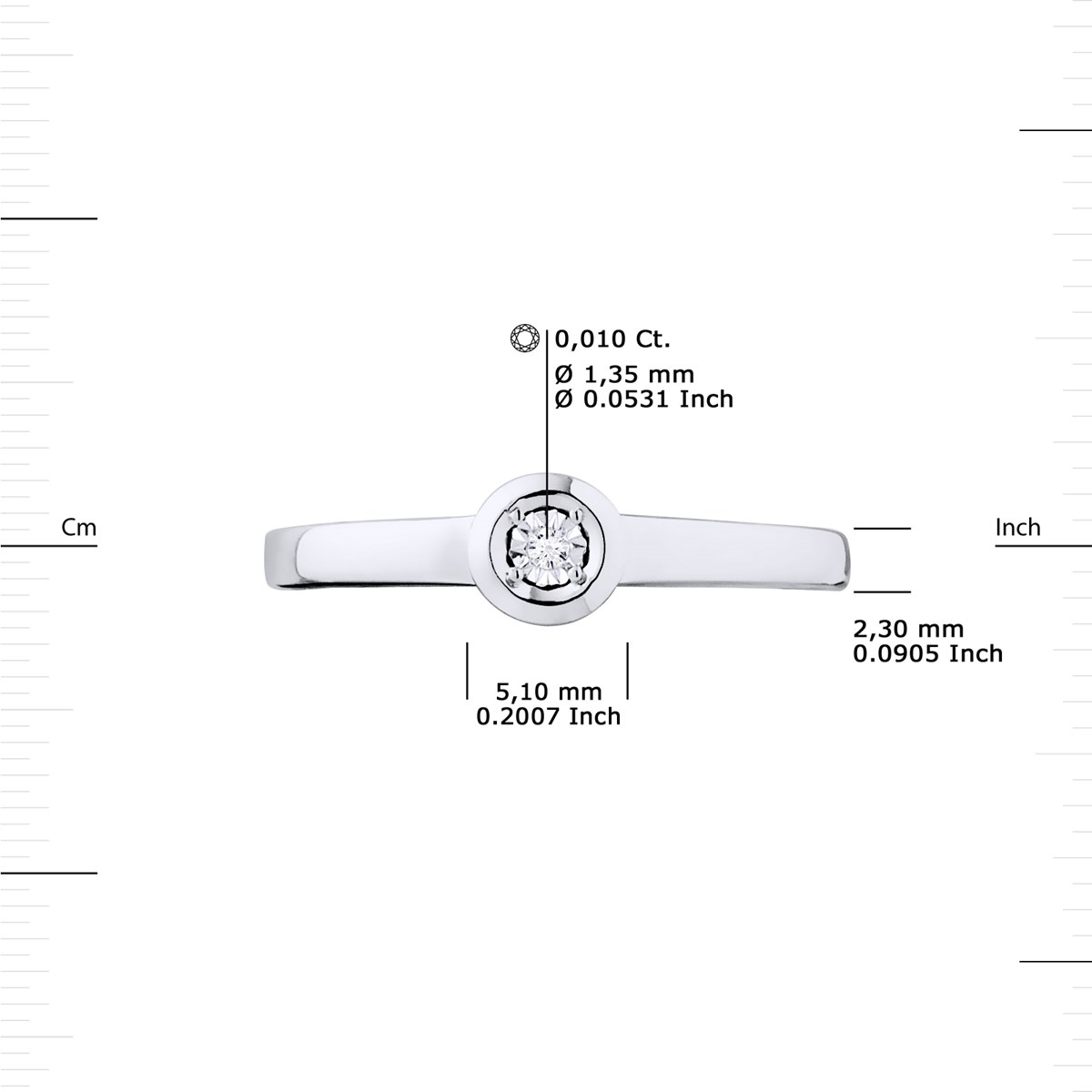 Bague Solitaire Diamant 0,010 Cts Illusion 0,50 Cts Or Blanc