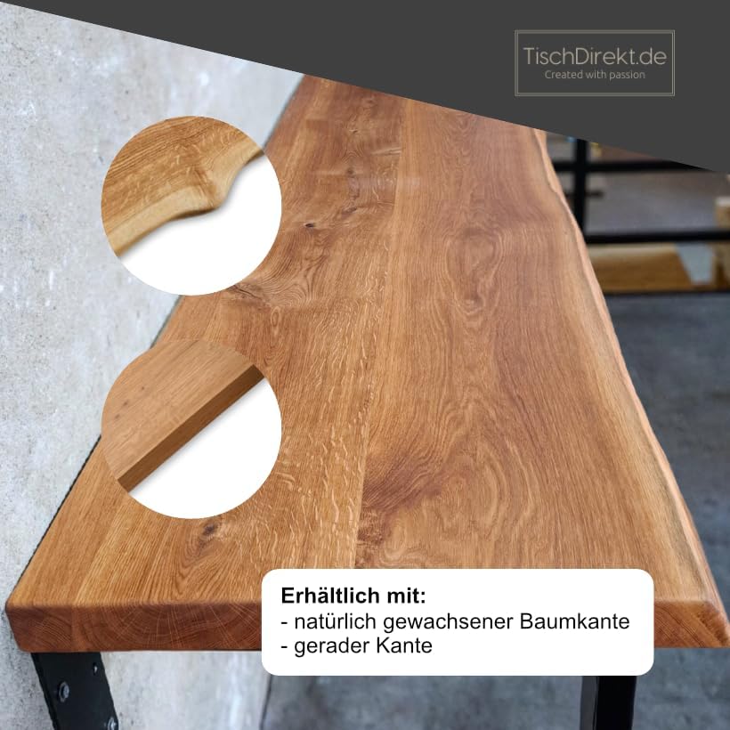 MyTimber® Waschtischplatte aus Eiche Massivholz | 4cm Starke Eichenbohlen | Ideal für Aufsatzwaschbecken | Baumkante oder gerade Kante (Gerade Kante - Gespachtelt & geölt, 60x50cm)