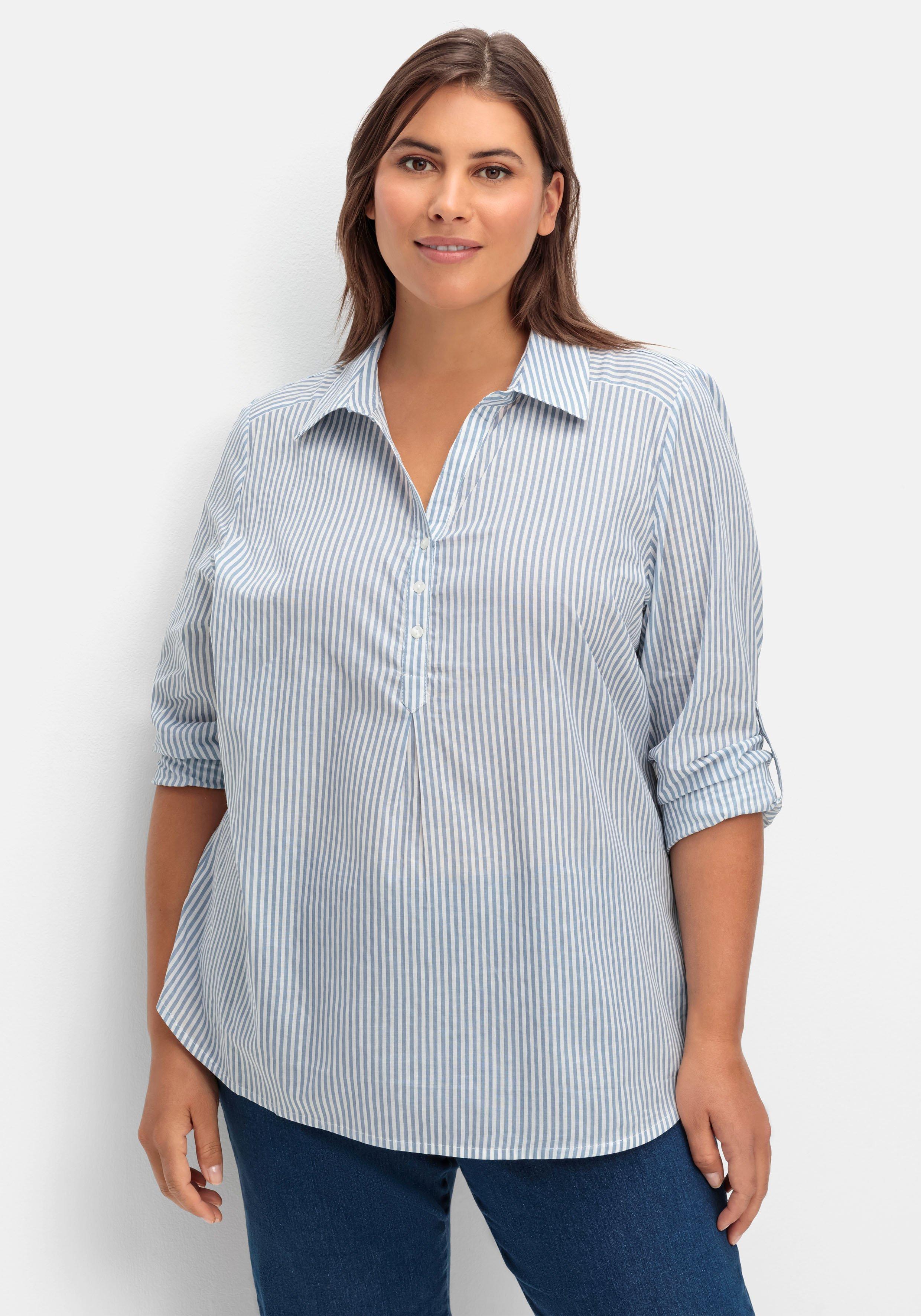 Hemdbluse mit Streifen und Krempelärmeln