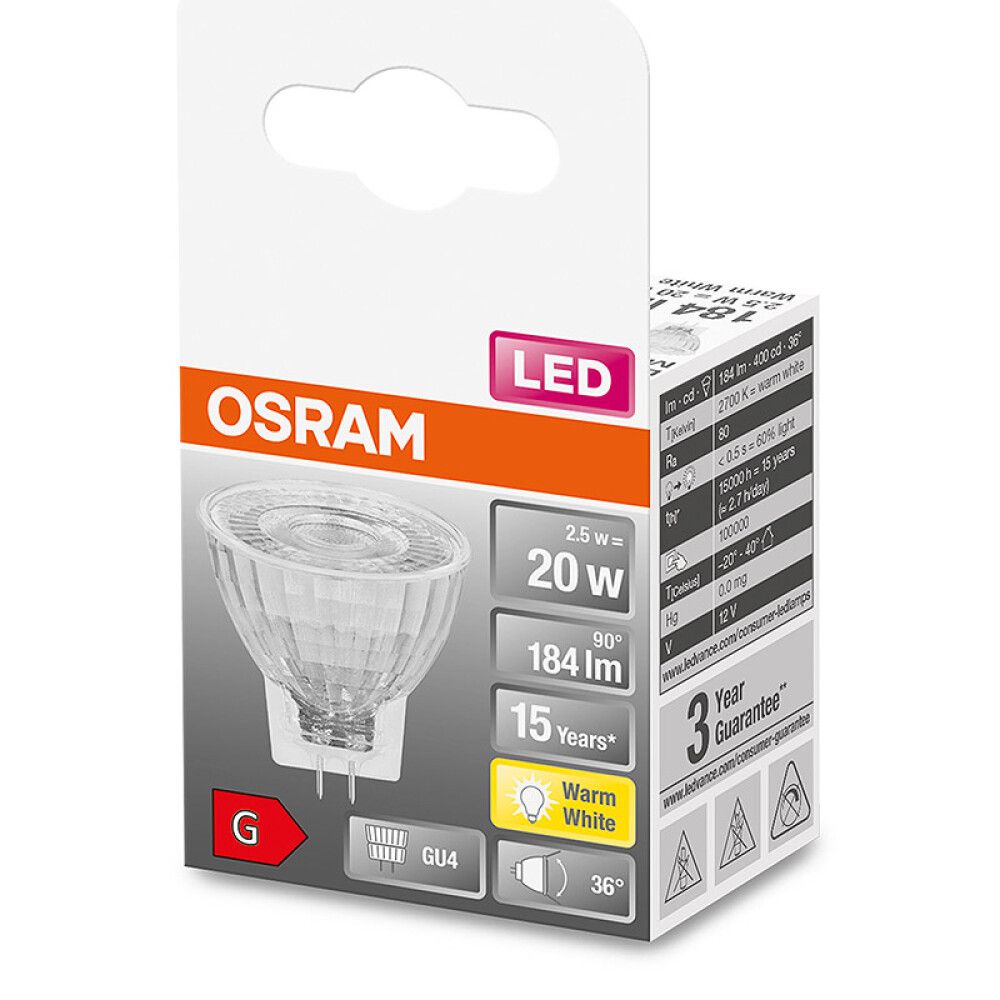 LYSPÆRE OSRAM LED MR11 GU4 184LM 2,5W