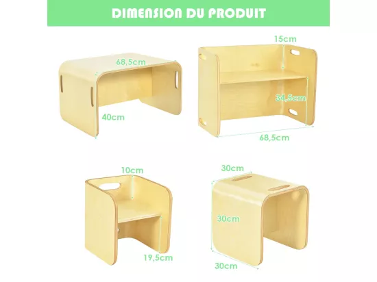 Table et chaise pour enfants, inclus 1 table et 2 chaises, table d'apprentissage pour enfants