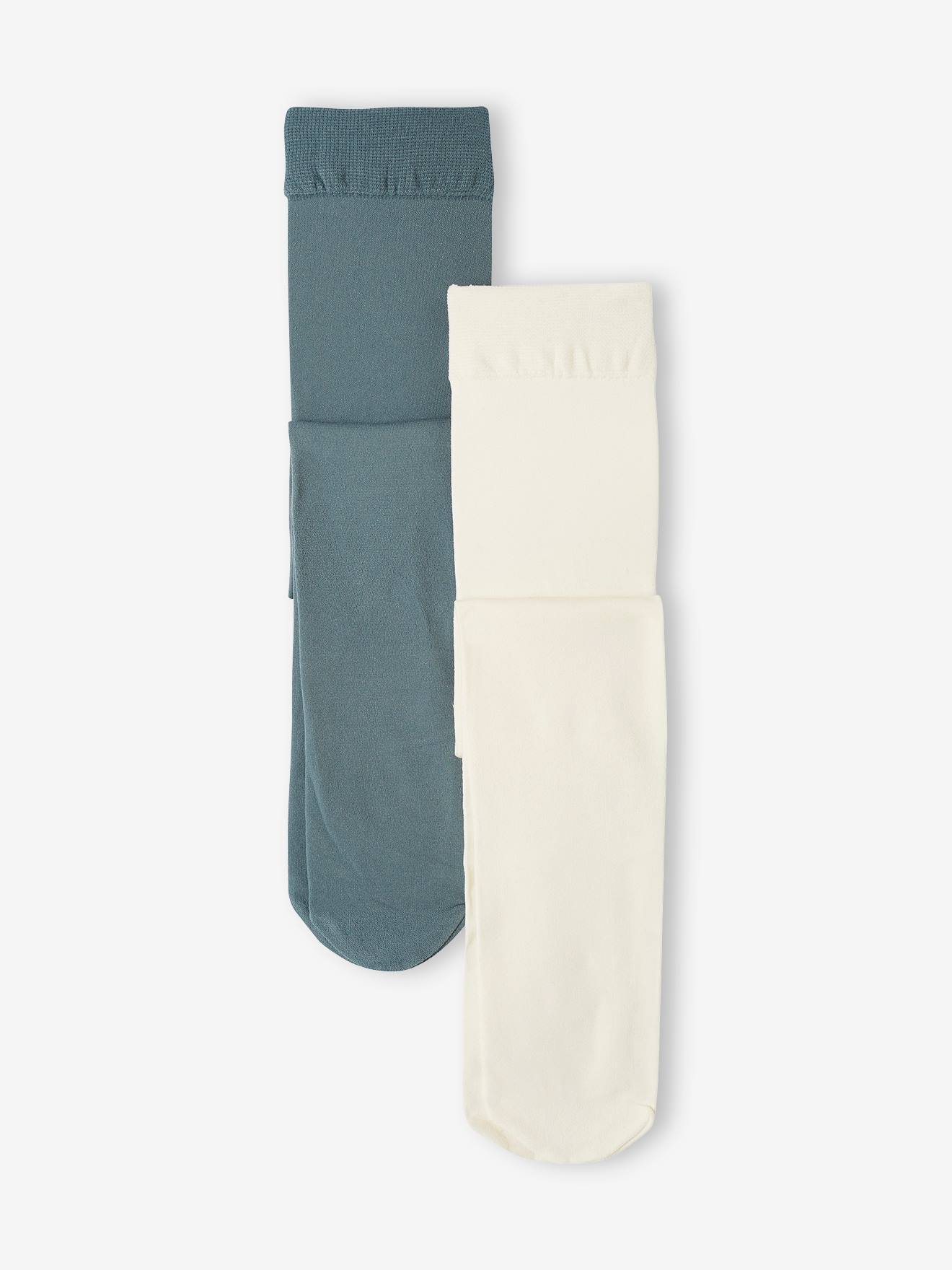 Pacote com 2 pares de meias-calças lisas de malha para bebê menina.