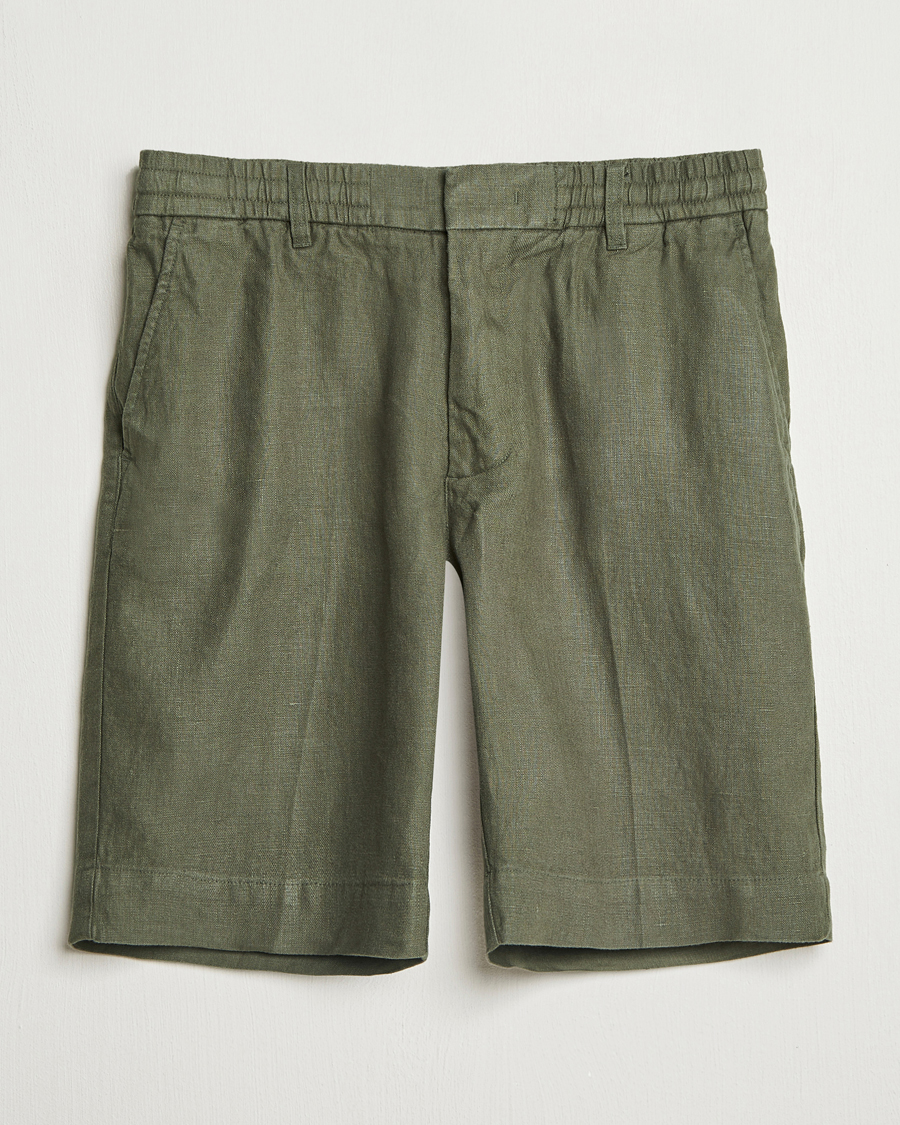 NN07 Billie Pleated Linen Drawstring Shorts Croc Green