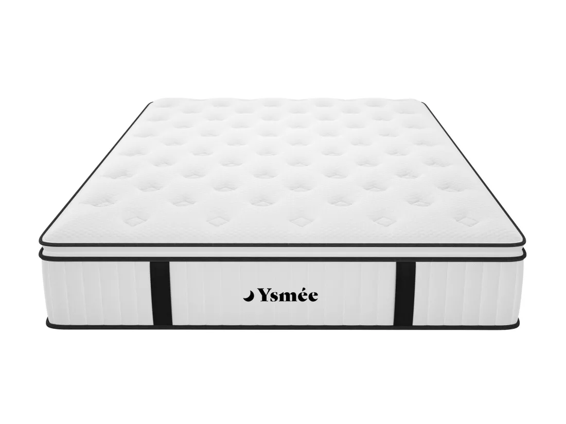 Ensemble 180 x 200 cm sommier coffre naturel clair + matelas ressorts ensachés surmatelas intégré ép.28cm - AMERICAN DREAM de YSMÉE