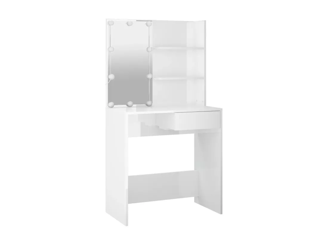 Ensemble de coiffeuse avec LED Blanc brillant Bois d'ingénierie